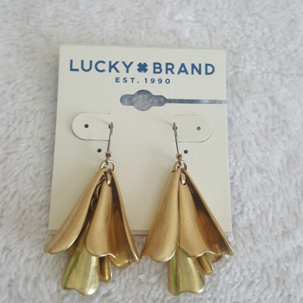New Lucky Brand Gold Tone Flower Drop Earrings - Picture 3 of 6